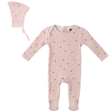 Fragile Pink Rib Print Footie and Bonnet