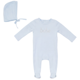 Bebe Bella Chalk Blue Floral Embroider Footie/Hat