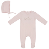 Bebe Bella Powder Pink Floral Embroider Footie/Hat