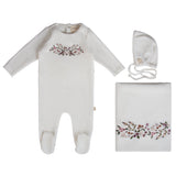 Citrine Warm White/Pink Embroider Garden Layette Set