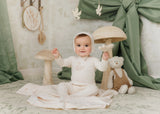 Bonne Bonne Ivory/Pink Swanlily Footie/Bonnet
