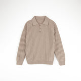 Popelin Beige Knitted Jersey with Shirt Style Collar