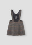Popelin Grey Herringbone Wool Embroider Bib Dress