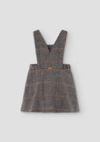Popelin Grey Herringbone Wool Embroider Bib Dress