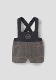 Popelin Grey Herringbone Wool Short Dungaree with Embroidery