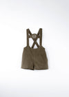 Popelin Green Velvet Short Overalls with Embroider Applique