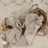 Inimini Beige Embroider Flower Knit Blanket