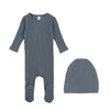 Lilette French Blue Side Snap Footie and Beanie