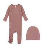 Lilette Mauve Side Snap Footie and Beanie