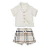 1+in the family Ivory/Anthracite Plaid Shirt and Short Set