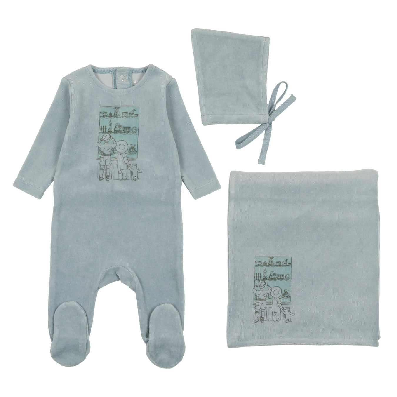 Mema Knits Heathered Roll Neck 3PC Set - Sea Blue Mema Knits Heathered Roll Neck 3PC Set - Sea Blue
