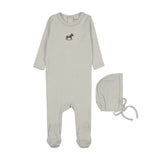 Mema Knit Ice Blue Pointelle Embroider Footie/Bonnet