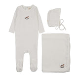 Mema Knit Winter White Pointelle Embroidered Horse Layette Set