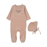 Mema Knit Pale Rose/Otter Bonjour Velour Stitch Footie/Bonnet