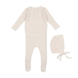 Lilette Cream Baby Girl Pointelle Knit Footie and Bonnet