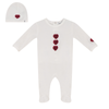 Little Fragile Off White/Red Velour Print Footie/Bonnet