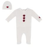Little Fragile Off White/Red Velour Print Footie/Bonnet