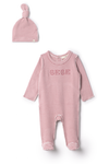 Fragile Mauve Stripe Footie and Hat