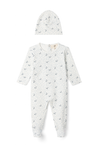 Lux Off White and Blue Leaf Cherry Footie/Hat