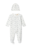 Lux Off White and Blue Leaf Cherry Footie/Hat
