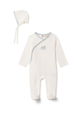 Bebe Bella Cream Fake Wrap Embroidered Footie