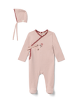 Bebe Bella Pink Fake Wrap Embroidered Footie