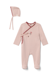 Bebe Bella Pink Fake Wrap Embroidered Footie