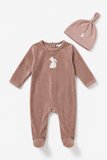 Fragile Primrose Bunny Velour Footie/Hat