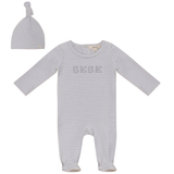 Fragile Blue Grey Brush Stripe Footie/Hat