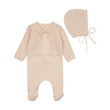 Bee & Dee Champagne Intricate Footie/Bonnet
