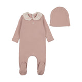 Bee & Dee Muted Pink Crepe Birdcage Footie and Beanie