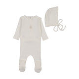 Bee & Dee Chalk White Bird Pointelle Footie and Bonnet