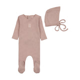 Bee & Dee Muted Pink Bird Pointelle Footie and Bonnet