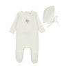 Bee & Dee White Boys Embroider Center Footie