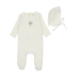 Bee & Dee White Boys Embroider Center Footie