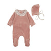 Bee & Dee Dusty Pink Whimsical Collar Footie and Bonnet