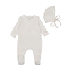 Bee & Dee Chalk White Whimsical Patch Girl Footie/Bonnet
