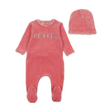 Bee & Dee Hibiscus Velour Petite Footie and Beanie