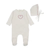 Bee & Dee Chalk White Lovely Loops Velour Footie and Bonnet