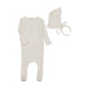 Bee & Dee Chalk White Dainty Rope Pointelle Footie and Bonnet