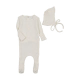 Bee & Dee Chalk White Dainty Rope Pointelle Footie and Bonnet