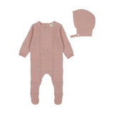 Bee & Dee Tea Rose Knit Patchwork Footie/Bonnet