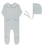 Ely & Co Blue Embroider Collar Footie and Bonnet