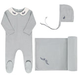 Ely's & Co Blue Leaf Embroiderd Collar Layette Set