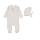 Bonne Bonne Ivory/Pink Swanlily Footie/Bonnet