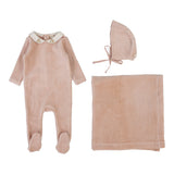 Lilette Dusty Pink Velour Collar Layette Set