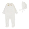 Lilette Cream/Pink Velour Collar Footie Set