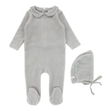 Lilette Light Blue Velour Collar Footie and Hat