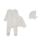 Mon Tresor Ivory Monogram Maj Footie/Cardigan/Bonnet