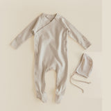 Ferne Oat/Gingham Patch Footie and Bonnet